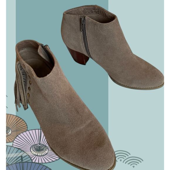 Vionic Upright Faros Ankle Boots Booties Suede Fringe Greige Tan Taupe Womens 9 - Picture 4 of 13